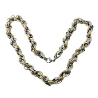Collar de cadena de acero inoxidable, chapado, cadena de cuerda & 2-tono, 14x10x1mm, longitud:aproximado 21 Inch, Vendido por Sarta