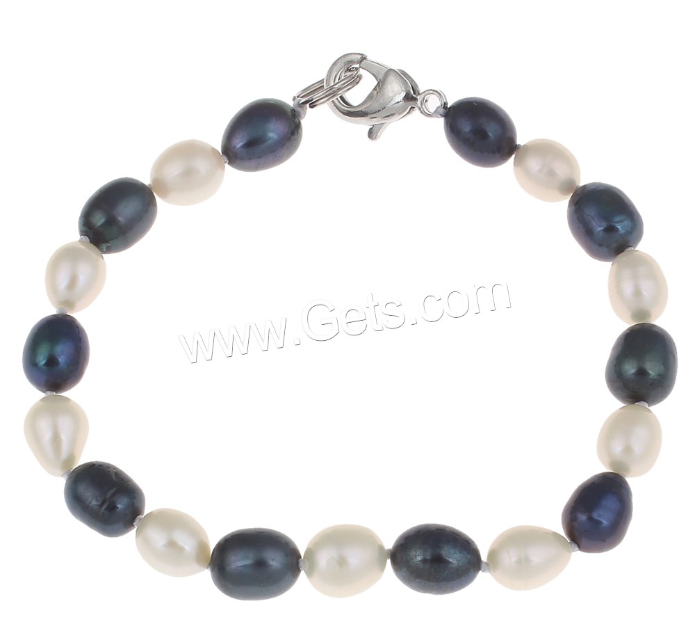 Cultured Freshwater Pearl Bracelets, brass clasp, Rice, different styles for choice & two tone, more colors for choice, 7-8mm, Length:Approx 7.5 Inch, Sold By Strand