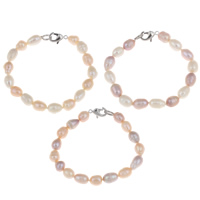 Cultured Freshwater Pearl Bracelets, brass clasp, Rice, natural 8-9mm Approx 7.5 Inch 