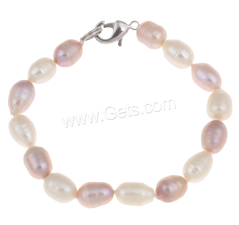 Cultured Freshwater Pearl Bracelets, brass clasp, Rice, natural, different styles for choice, more colors for choice, 8-9mm, Length:Approx 7.5 Inch, Sold By Strand