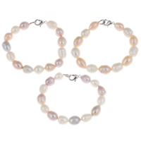 Cultured Freshwater Pearl Bracelets, brass clasp, Rice, natural 10-11mm Approx 7.5 Inch 