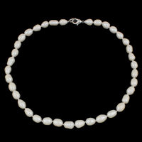 Природное пресноводное жемчужное ожерелье, Пресноводные жемчуги, латунь замочек, Рисообразная, натуральный, различной длины для выбора & разные стили для выбора, белый, 8-9mm, продается Strand