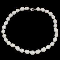 Natural Freshwater Pearl Necklace, brass clasp, Rice  white, 10-11mm 