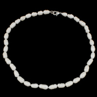 Natural Freshwater Pearl Necklace, brass clasp, Rice  white, 7-8mm 