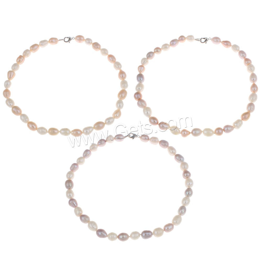 Natural Freshwater Pearl Necklace, brass clasp, Rice, different length for choice & different styles for choice, more colors for choice, 10-11mm, Sold By Strand