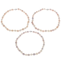Natural Freshwater Pearl Necklace, brass clasp, Rice  10-11mm 
