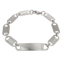 Stainless Steel ID Plate Bracelet, valentino chain, original color Approx 8.5 Inch 