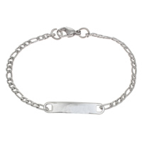 Нержавеющая сталь ID Plate браслет, нержавеющая сталь, Фигаро цепочка, оригинальный цвет длина:Приблизительно 8.5 дюймовый, продается Strand