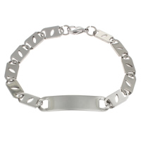 Нержавеющая сталь ID Plate браслет, нержавеющая сталь, оригинальный цвет длина:Приблизительно 8 дюймовый, продается Strand
