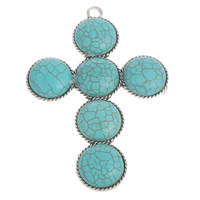 Zinc Alloy Cross Pendants, with Synthetic Turquoise, antique silver color plated, nickel, lead & cadmium free Approx 5mm 