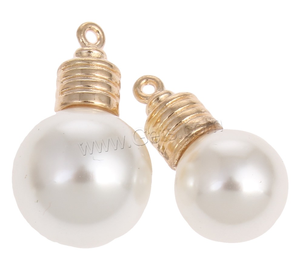 Glass Pearl Zinc Alloy Pendants, with Glass Pearl, Light Bulb, gold color plated, different size for choice, nickel, lead & cadmium free, Hole:Approx 1mm, 10PCs/Bag, Sold By Bag
