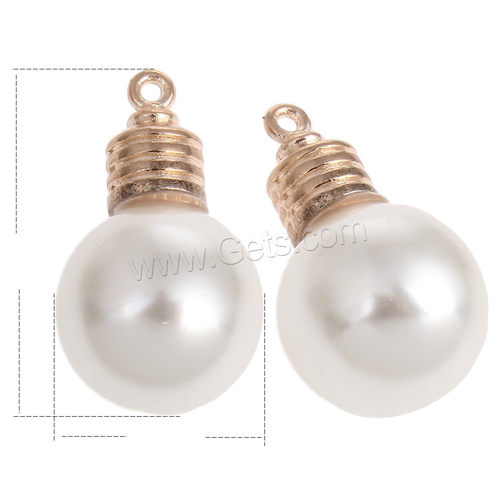 Glass Pearl Zinc Alloy Pendants, with Glass Pearl, Light Bulb, gold color plated, different size for choice, nickel, lead & cadmium free, Hole:Approx 1mm, 10PCs/Bag, Sold By Bag