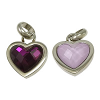 pendentifs de cœur en inox , acier inoxydable, avec verre, coeur, facettes, plus de couleurs à choisir Environ 6mm, Vendu par PC
