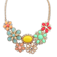 Fashion Statement Necklace, Zinc Alloy, with iron chain & Resin, with 5cm extender chain, Flower, gold color plated, twist oval chain & with rhinestone, multi-colored, nickel, lead & cadmium free, 55mm Approx 19.5 Inch 