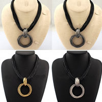 Waxed Linen Cord Necklace, Zinc Alloy, with Waxed Linen Cord, with 5cm extender chain, Donut, plated, multi-strand nickel, lead & cadmium free Approx 27.5 Inch 