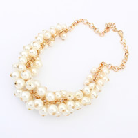 ABS-Kunststoff-Perlen Halskette, mit Eisenkette, mit Verlängerungskettchen von 5cm, goldfarben plattiert, Rolo Kette, weiß, 25mm, Länge:ca. 20.5 ZollInch, verkauft von Strang