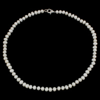Natural Freshwater Pearl Necklace, brass clasp, Button  white, 6-7mm 