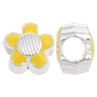 Enamel Zinc Alloy European Beads, Flower, silver color plated, without troll, nickel, lead & cadmium free Approx 5mm 