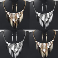 Rhinestone Zinc Alloy Jewelry Set, earring & necklace, with iron chain, with 5cm extender chain, Spike, plated, rolo chain & with rhinestone nickel, lead & cadmium free 55mm Approx 15.5 Inch 