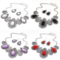 Fashion Zinc Alloy Jewelry Sets, earring & necklace, with iron chain & Glass, with 5cm extender chain, Teardrop, antique silver color plated, faceted nickel, lead & cadmium free  Approx 15.5 Inch 