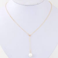 Fashion Iron Necklace, with Glass Pearl, with 5cm extender chain, Round, gold color plated, oval chain, nickel, lead & cadmium free, 10mm Approx 15.5 Inch 