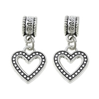 Zinc Alloy European Pendants, Heart, word love, silver color plated, without troll & blacken, 26mm Approx 5mm 