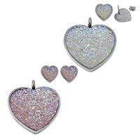 Fashion Stainless Steel Jewelry Sets, pendant & earring, with Resin, Heart, colorful plated Approx 5mm 