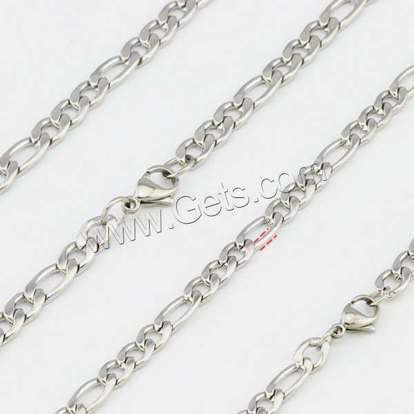 Stainless Steel Chain Necklace, different size for choice & figaro chain, original color, Length:Approx 19.6 Inch, Sold By Strand