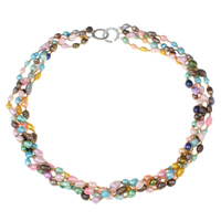 Natural Freshwater Pearl Necklace, brass interlocking clasp, Rice , multi-colored, 6-9mm Approx 22 Inch 