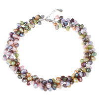 Natural Freshwater Pearl Necklace, brass lobster clasp, with 4cm extender chain, Baroque , multi-colored, 5-8mm Approx 21 Inch 