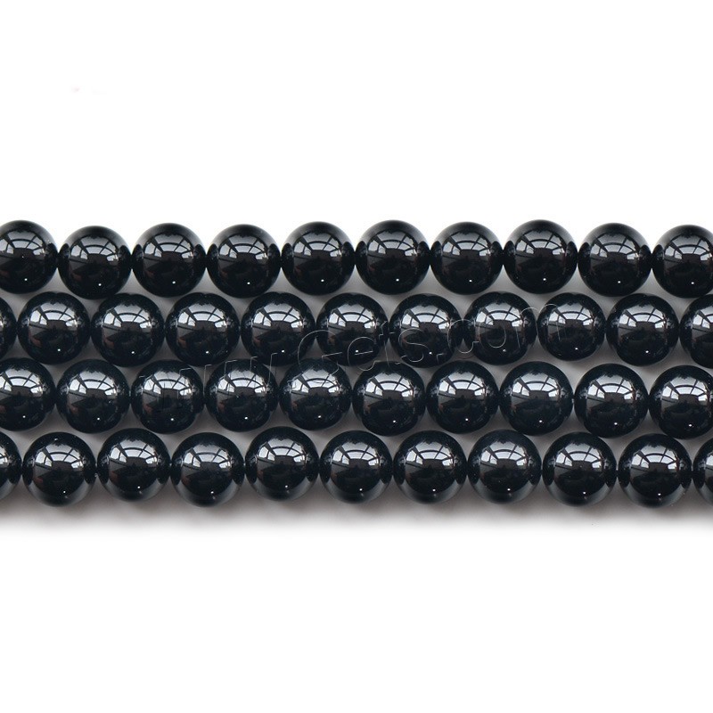 Natürliche schwarze Achat Perlen, Schwarzer Achat, rund, verschiedene Größen vorhanden, Bohrung:ca. 1mm, Länge:ca. 15.5 ZollInch, verkauft von Strang