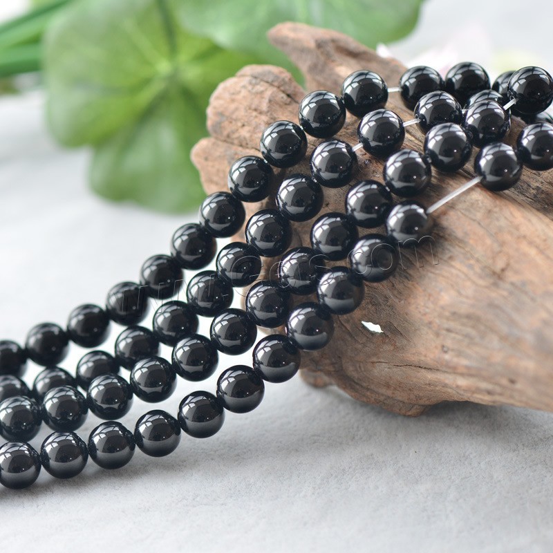 Natürliche schwarze Achat Perlen, Schwarzer Achat, rund, verschiedene Größen vorhanden, Bohrung:ca. 1mm, Länge:ca. 15.5 ZollInch, verkauft von Strang