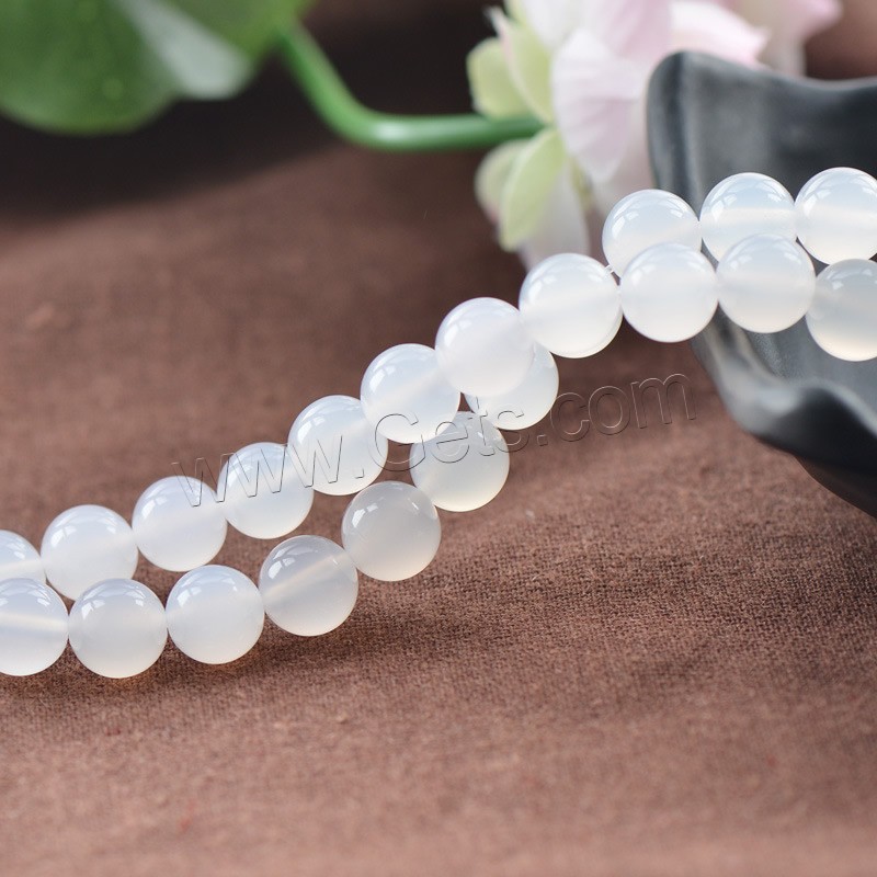 Natürliche Weiße Achat Perlen, Weißer Achat, rund, verschiedene Größen vorhanden, Bohrung:ca. 1mm, Länge:ca. 15.5 ZollInch, verkauft von Strang