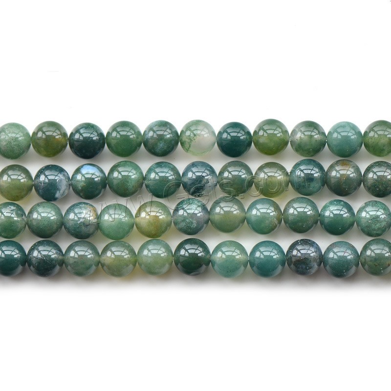 Perles en pierre d'agate mousse naturelle, Rond, normes différentes pour le choix, Trou:Environ 1mm, Longueur:Environ 15.5 pouce, Vendu par brin