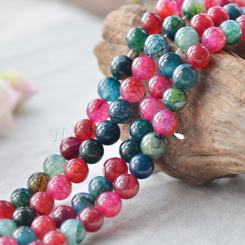 Perles agate veines de dragon naturelles, Rond, normes différentes pour le choix, multicolore, Trou:Environ 1mm, Longueur:Environ 15.5 pouce, Vendu par brin