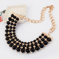 Resin Zinc Alloy Necklace, with iron chain & Resin, with 5cm extender chain, gold color plated, double link chain & with rhinestone, black, nickel, lead & cadmium free, 33mm Approx 17.5 Inch 