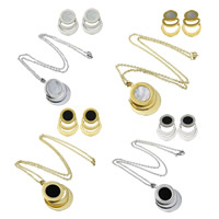 Fashion Stainless Steel Jewelry Sets, earring & necklace, with Mixed Material, plated, natural & oval chain Approx 17.2 Inch 