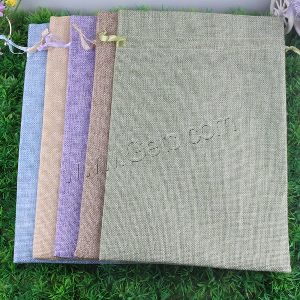 Linen Jewelry Pouches Bags, with Satin Ribbon, Rectangle, different size for choice, mixed colors, Sold By PC