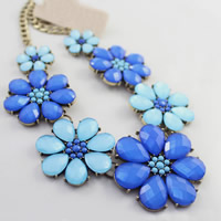 Fashion Statement Necklace, Zinc Alloy, with iron chain & Resin, Flower, antique bronze color plated, twist oval chain & faceted, blue, nickel, lead & cadmium free, 45mm Approx 20.5 Inch 