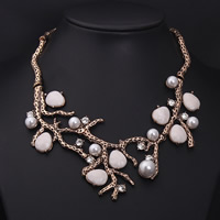 Resin Zinc Alloy Necklace, with ABS Plastic Pearl & Resin, with 5cm extender chain, Branch, antique copper color plated, with rhinestone & hammered, nickel, lead & cadmium free, 53mm Approx 17.5 Inch 