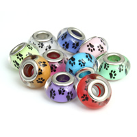 Acrylic European Beads, Rondelle, platinum color plated, handmade & brass double core without troll Approx 5mm 
