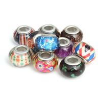 Acrylic European Beads, Rondelle, platinum color plated, handmade & brass double core without troll Approx 5mm 