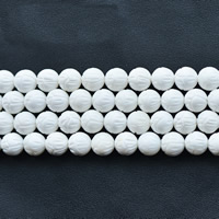 Perles de cannelé bénitiers, géant cannelé, Rond, naturel, normes différentes pour le choix, blanc Environ 1mm Environ 15.5 pouce, Vendu par brin