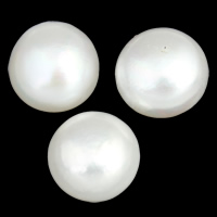 Perles nacres de culture d'eau douce demi percées , perle d'eau douce cultivée, bouton, naturel, semi-foré, blanc, 12-13mm Environ 0.8mm Vendu par sac