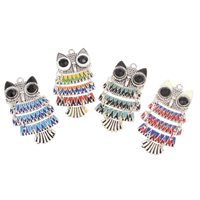 Zinc Alloy Animal Pendants, Owl, antique silver color plated, enamel & with rhinestone nickel, lead & cadmium free Approx 2mm 