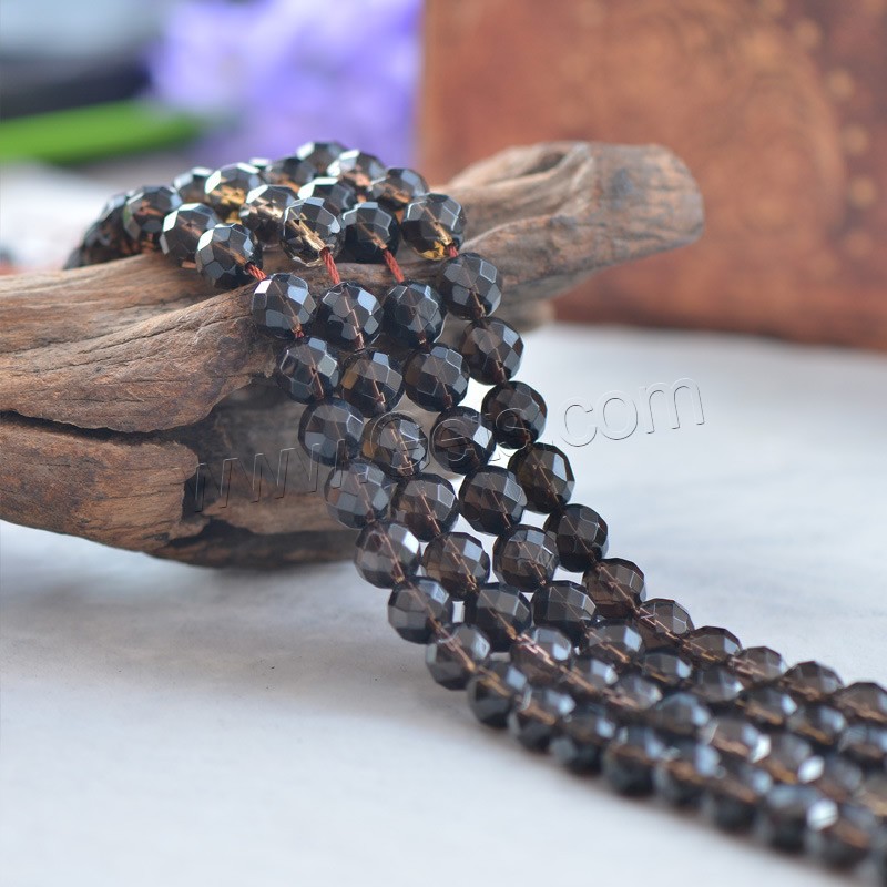 Natürliche Rauchquarz Perlen, rund, verschiedene Größen vorhanden & facettierte, Bohrung:ca. 1mm, Länge:ca. 15.5 ZollInch, verkauft von Strang