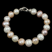 Cultured Freshwater Pearl Bracelets, brass foldover clasp, Potato, natural, multi-colored, 10-11mm Approx 7.5 Inch 