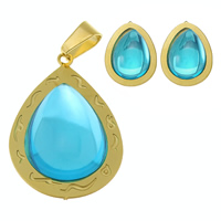 Fashion Stainless Steel Jewelry Sets, pendant & earring, with Resin, Teardrop, gold color plated  Approx 