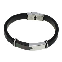 Silicone Stainless Steel Bracelets, with Stainless Steel, plated, black, 8mm Approx 8 Inch 