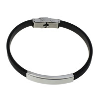 Bracelet en acier inoxydable Silicone, avec acier inoxydable, noire, 7mm Environ 8.5 pouce, Vendu par brin